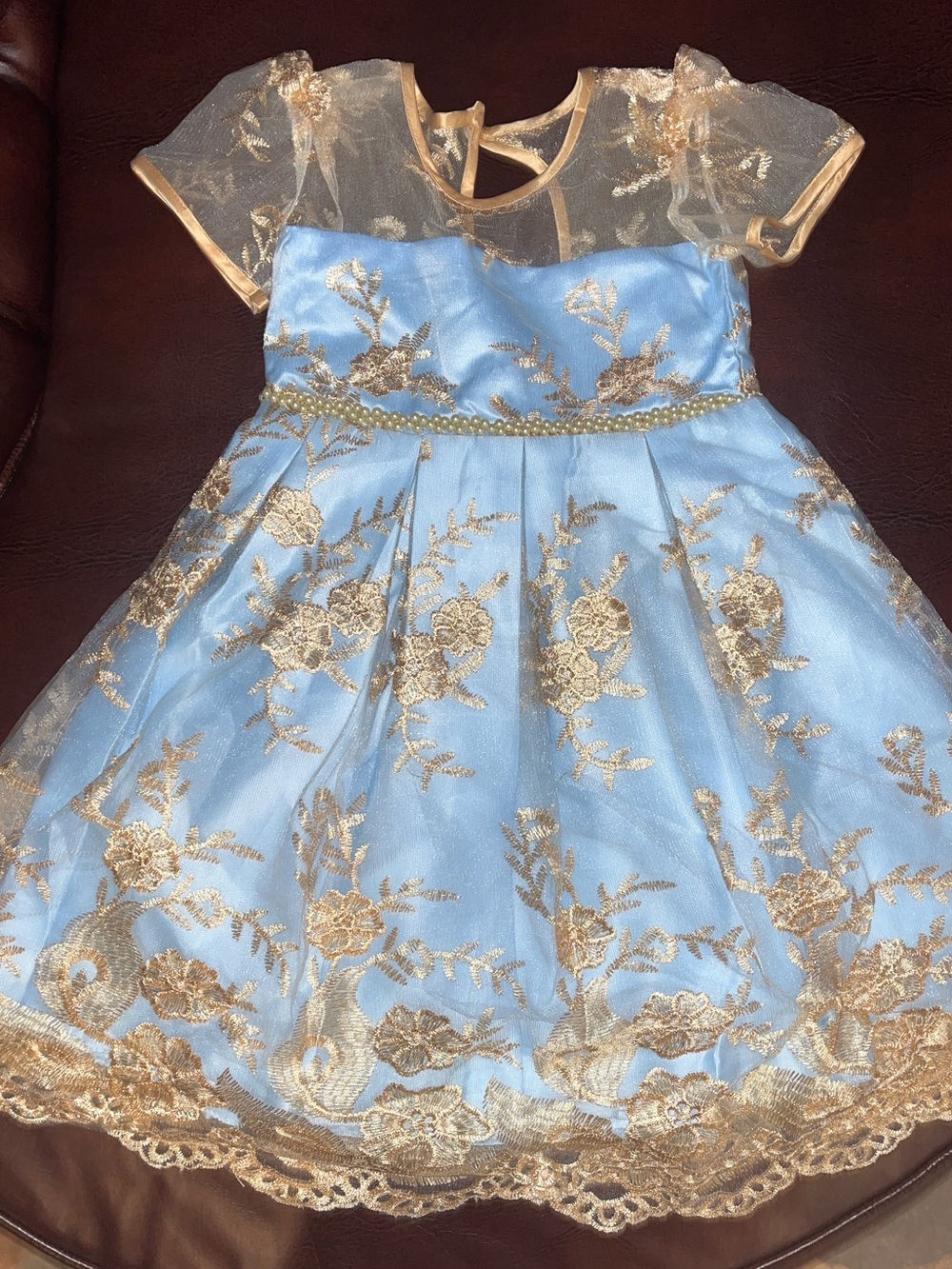 Girls' Blue and Gold Embroidered Party Dress NWOT